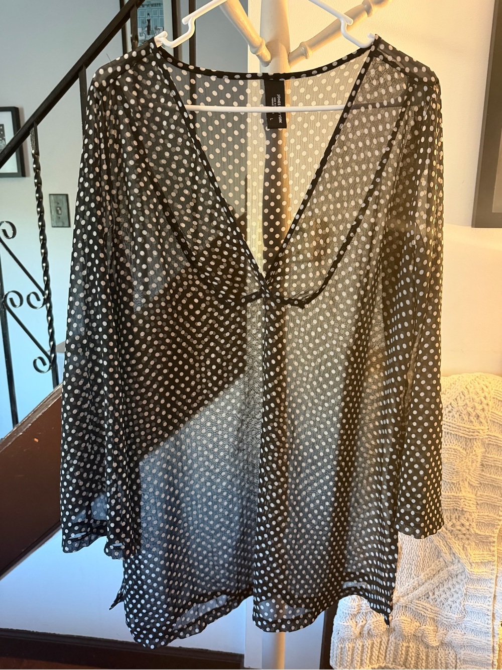 Jones New York Black Sheer Polka Dot Bathing Suit Cover Up